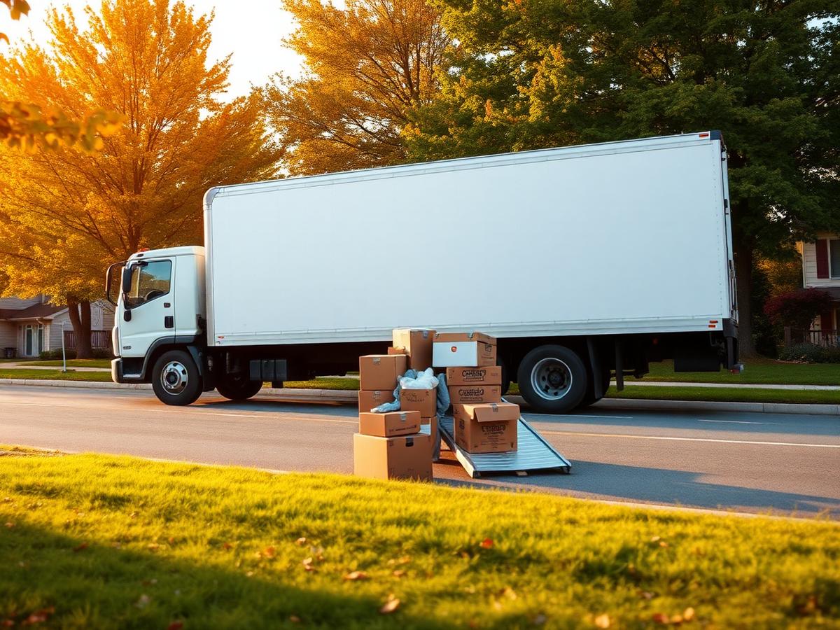 Moving truck with a loading ramp on an Ontario street